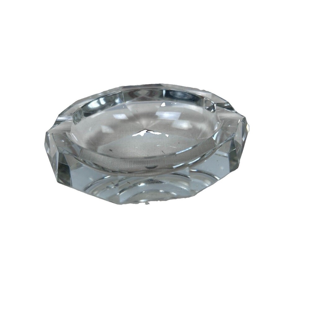Crystal Diamond-Cut Ashtray Geometric Faceted Design Premium Heavy Duty 2 slots